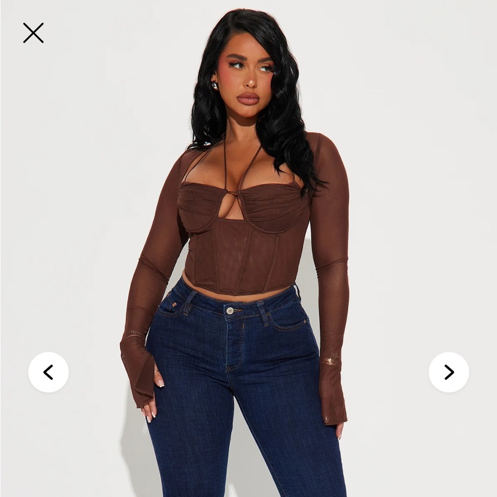 Brown Long Sleeve Corset Top